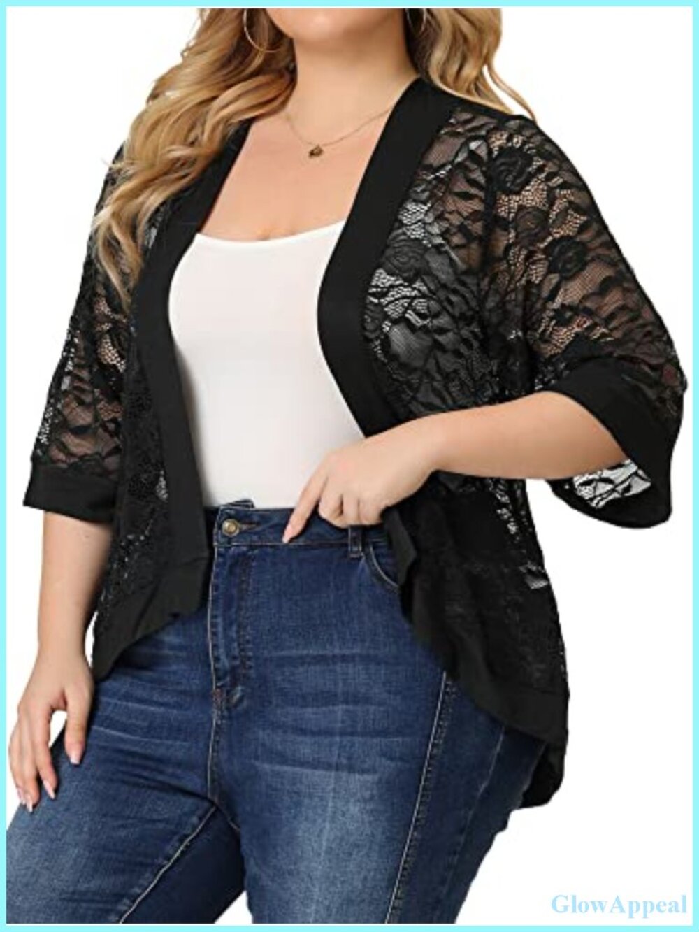Women's Plus Size Lace Cardigan 3/4 Sleeve Sheer Shrug Bolero
